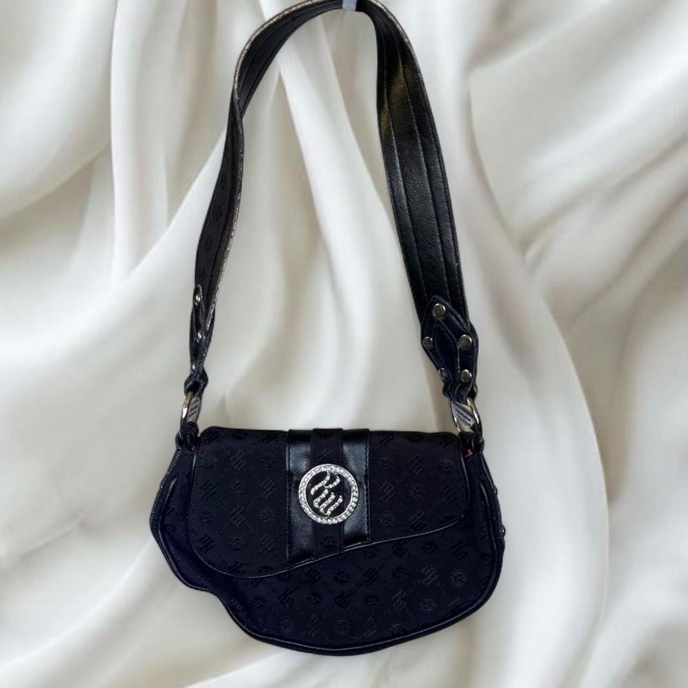 Y2K vintage‎ Rocawear black monogram shoulder bag pink satin interior